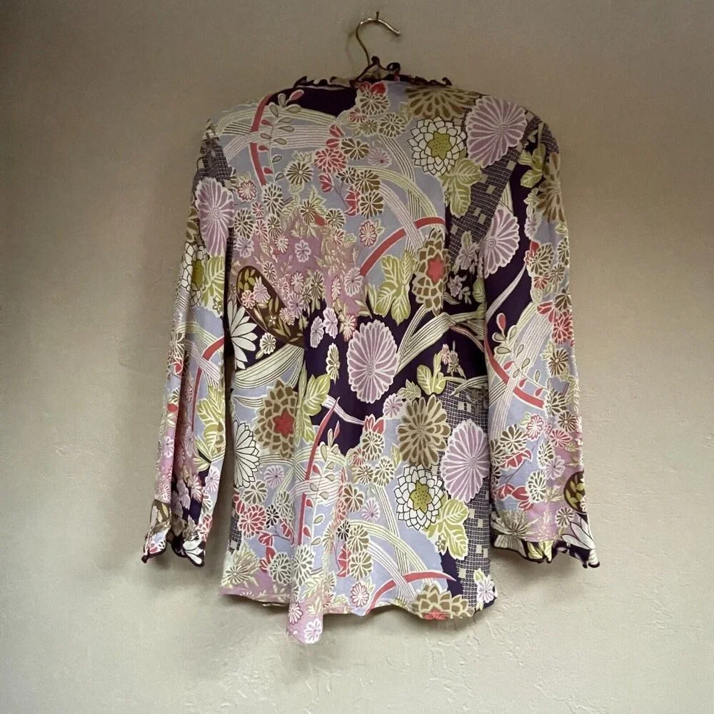 Vintage Loco Lindo Women's Small Ruffle Neck Popover Top Flared Sleeve Blouse - Picture 2 of 10